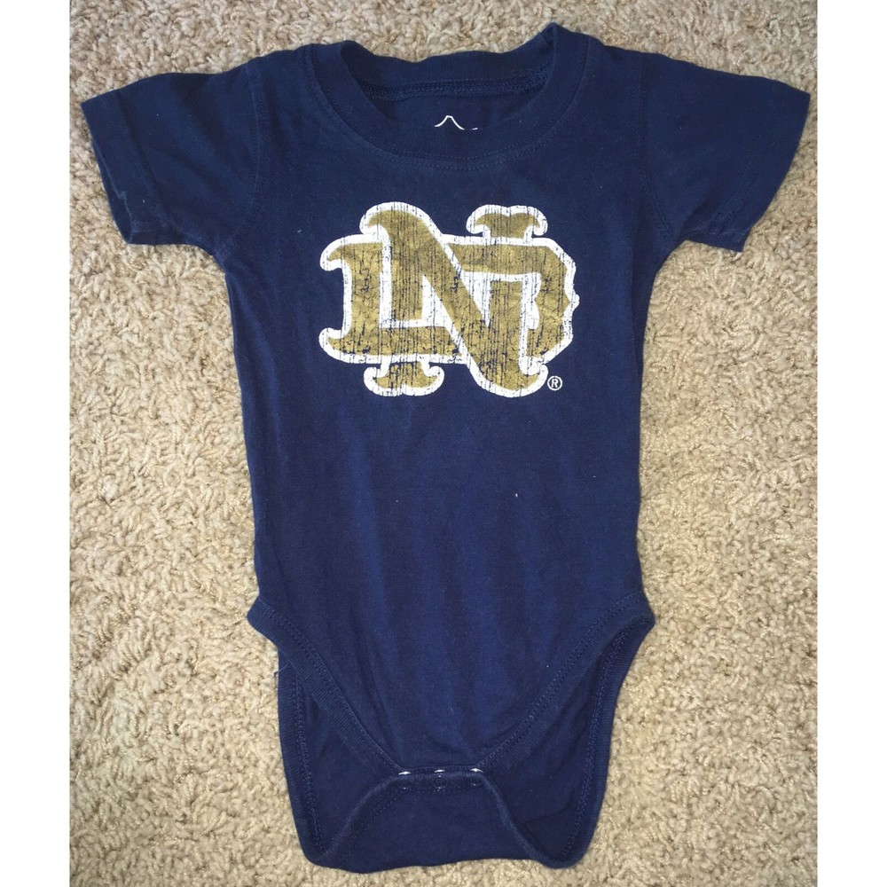 Baby NOTRE DAME Navy Gold Wes And Willy 6 MONTH BODYSUIT One Piece Infant Logo